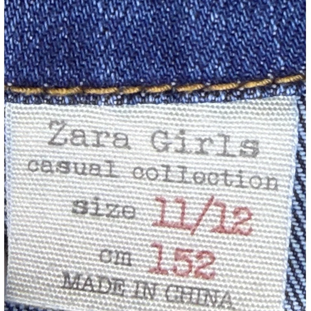 Zara Denim Jacket Girls 11/12 Blue Dark Wash Button Front Casual Collection